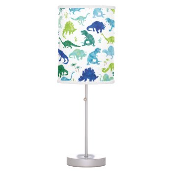 Green Blue Watercolor Dinosaur Silhouette Kids Table Lamp by LilPartyPlanners at Zazzle