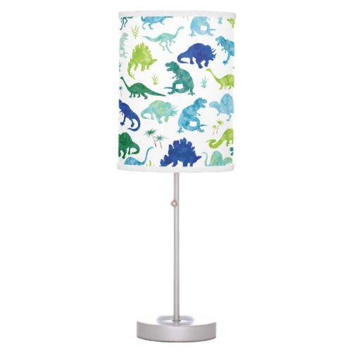 Green Blue Watercolor Dinosaur Silhouette Kids Table Lamp