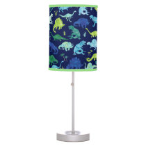 Green Blue Watercolor Dinosaur Silhouette Kids Table Lamp