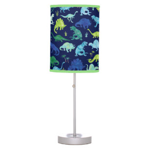 Green Blue Watercolor Dinosaur Silhouette Kids Table Lamp