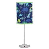 Green Blue Watercolor Dinosaur Silhouette Kids Table Lamp (Back)