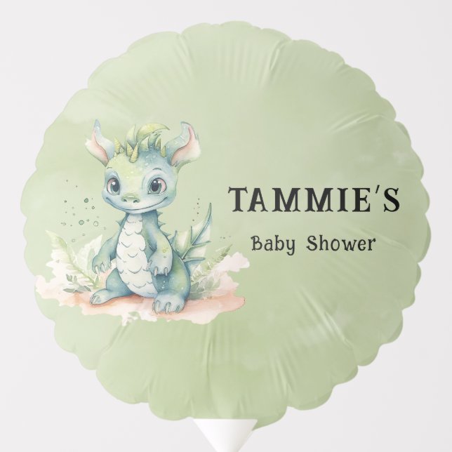 Green Blue Watercolor Dragon Boy Baby Shower Balloon (Front)