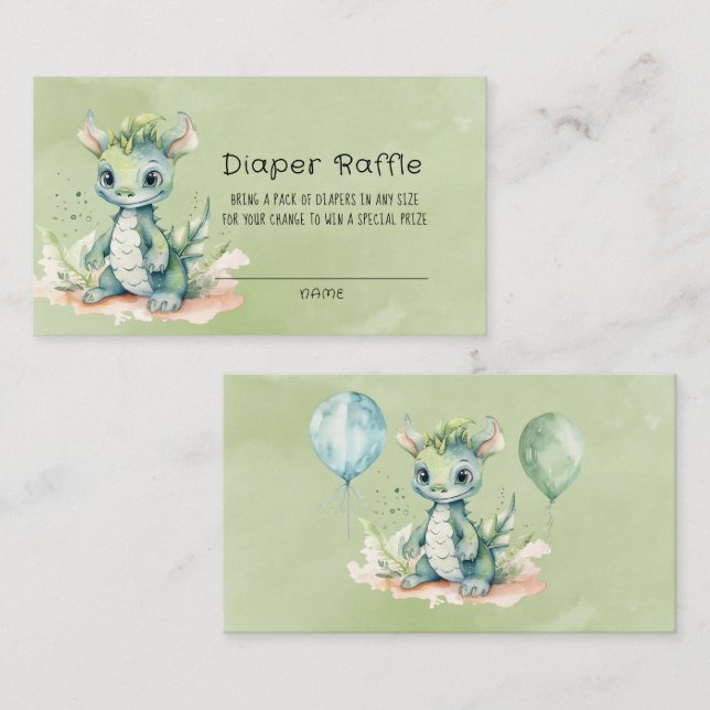 Green Blue Watercolor Dragon Boy Baby Shower Business Card (Front/Back)