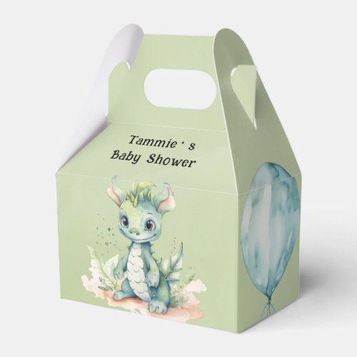 Green Blue Watercolor Dragon Boy Baby Shower Favor Boxes