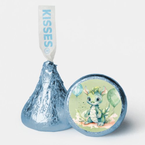 Green Blue Watercolor Dragon Boy Baby Shower Hersheys Kisses