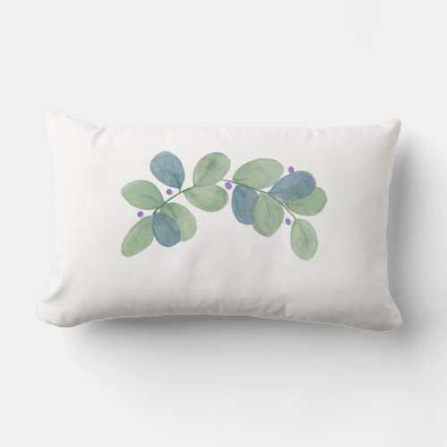 Green Blue Watercolor Eucalyptus  Lumbar Pillow
