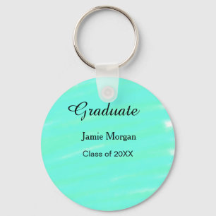 Green blue watercolor graduation add name year keychain