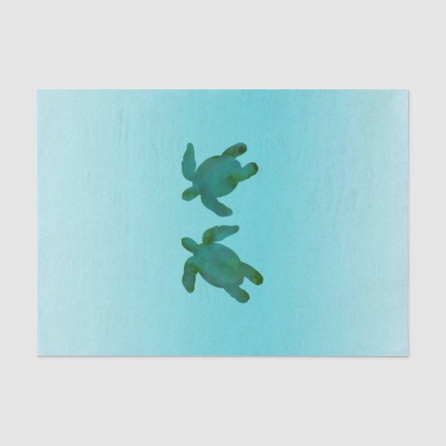 Green Blue Watercolor Ocean 2 Sea Turtles Tissue Paper (Front)