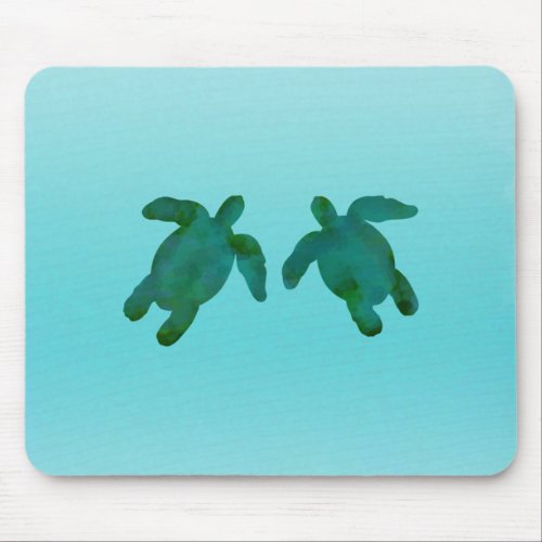 Green Blue Watercolor Ocean Sea Turtles Mouse Pad