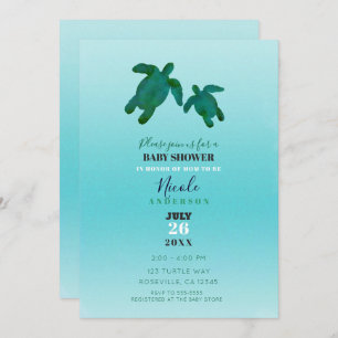 Green Blue Watercolor Ocean Turtles BABY SHOWER Invitation