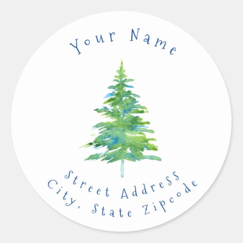 Green Blue Watercolor Pine Tree Labels