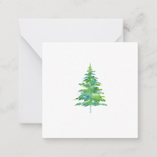 Green Blue Watercolor Pine Tree Note Card (Front)