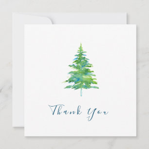 Green Blue Watercolor Pine Tree Thank You Card