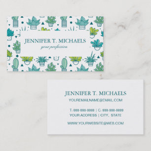 Green & Blue Watercolor Succulent Pattern Business Card