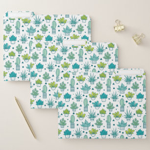 Green & Blue Watercolor Succulent Pattern File Folder