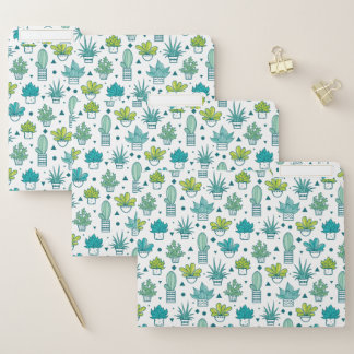Green & Blue Watercolor Succulent Pattern File Folder