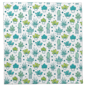 Green & Blue Watercolor Succulent Pattern Napkin