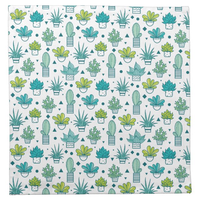 Green & Blue Watercolor Succulent Pattern Napkin (Front)