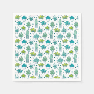 Green & Blue Watercolor Succulent Pattern Napkins