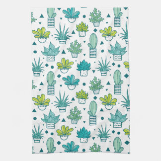 Green & Blue Watercolor Succulent Pattern Towel
