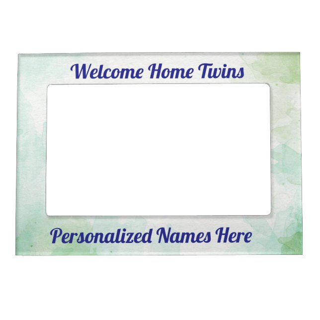 Green & Blue Welcome Home Twins Magnetic Frame (Front)