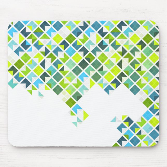 Green, blue, white geometric pattern mouse pad (Front)