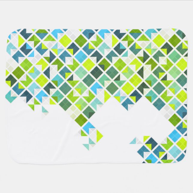 Green, blue, white geometric pattern swaddle blanket (Horizontal)