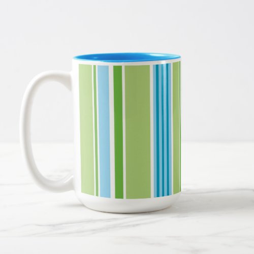 Green Blue White Line Stripe Pattern Two_Tone Coffee Mug