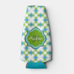 Green, Blue, White Monogram Funky Geometric Bottle Cooler