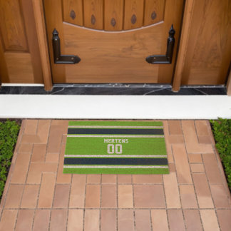 Green Blue White Sports Striped Team Name Coir Fiber Doormat