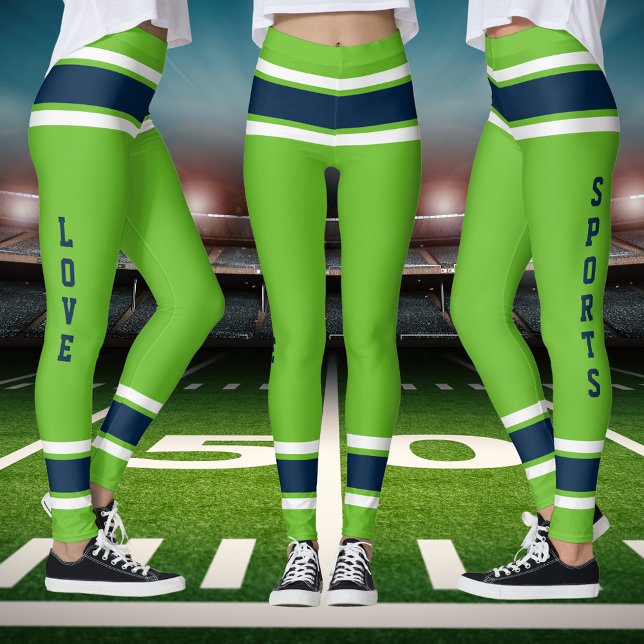 Green Blue White Team Jersey Colors Love Sports Leggings (Green Blue White Team Jersey Colors Love Sports Leggings)