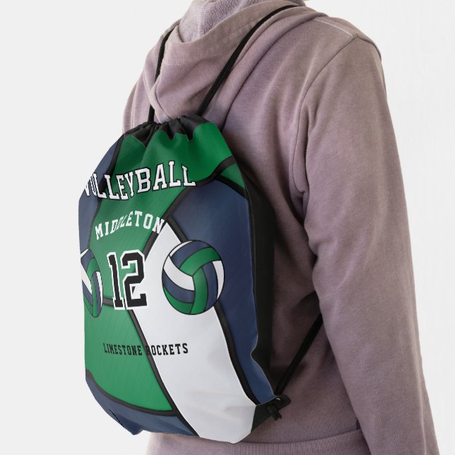 Green, Blue & White Volleyball Sport Drawstring Ba Bag (Insitu)