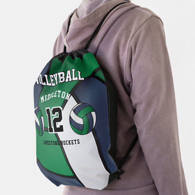 Green, Blue & White Volleyball Sport Drawstring Ba Drawstring Bag (Insitu)
