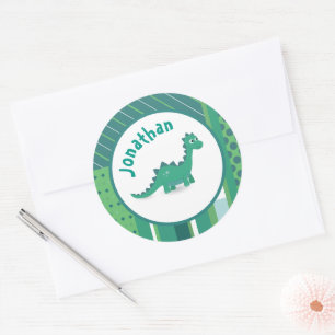 Green/blue with cute dinosaur animal classic round sticker