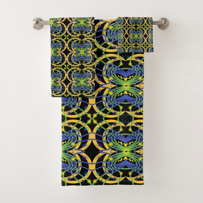 Green Blue Yellow Abstract Pattern Bath Towels