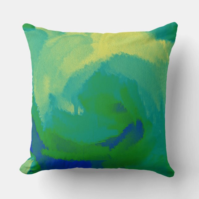 Green Blue Yellow Abstract Throw Pillow (Front)