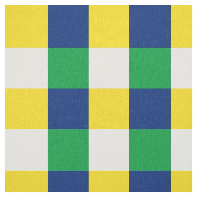 Green, blue, yellow and white checkerboard pattern fabric (Swatch)