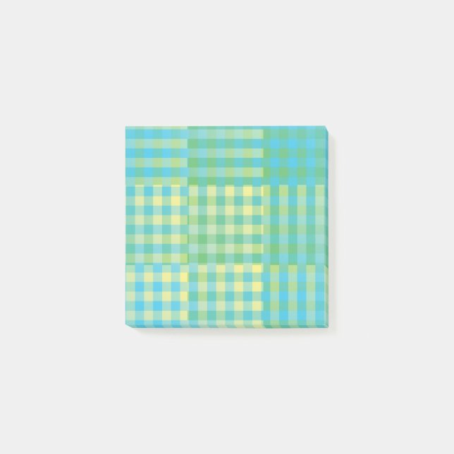 Green Blue Yellow Checker Patchwork Pattern Post-it Notes (Front)