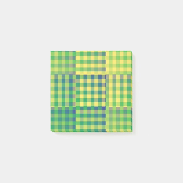 Green Blue Yellow Checker Patchwork Pattern Post-it Notes (Front)