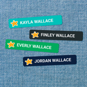 Green Blue Yellow Star Kids Name Kids' Labels