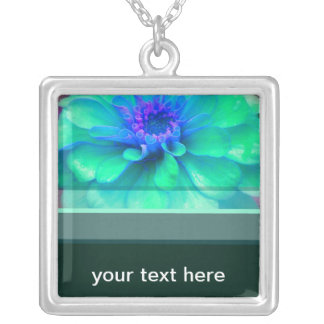 Green & Blue Zinnia Silver Plated Necklace