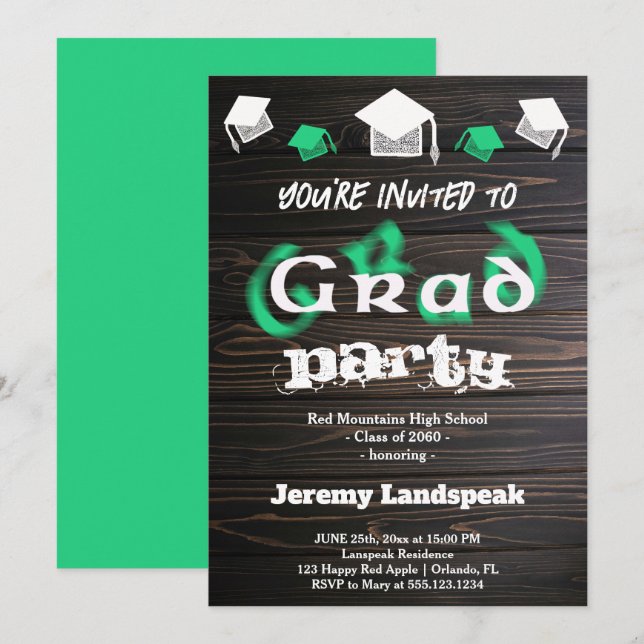 Green Blurry Text for Graduation House Party Invitation (Front/Back)