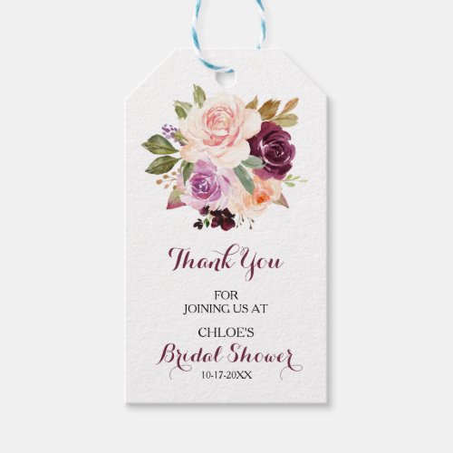 Green Blush Burgundy Floral Bridal Shower Gift Tags