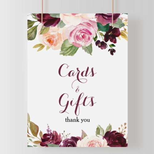 Green Blush Burgundy Floral Cards and Gifts Sign