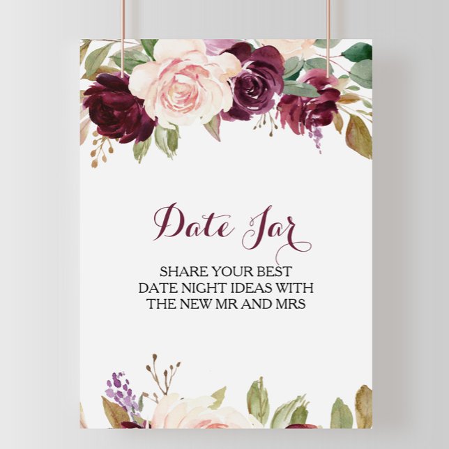 Green Blush Burgundy Floral Date Jar Sign (Creator Uploaded)