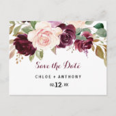 Green Blush Burgundy Floral Save the Date Postcard (Front)