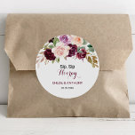 Green Blush Burgundy Floral Sip Sip Hooray Wedding Classic Round Sticker<br><div class="desc">This green blush burgundy floral sip sip hooray wedding classic round sticker is perfect for a rustic wedding. The design features elegant green,  blush,  purple,  red and burgundy hand-drawn flower bouquets,  inspiring natural beauty.</div>