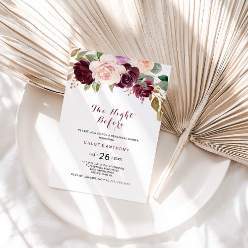 Green Blush Burgundy Floral The Night Before Invitation