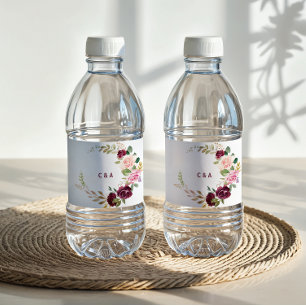 Green Blush Burgundy Floral Water Bottle Label