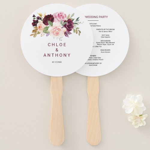 Green Blush Burgundy Floral Wedding Hand Fan